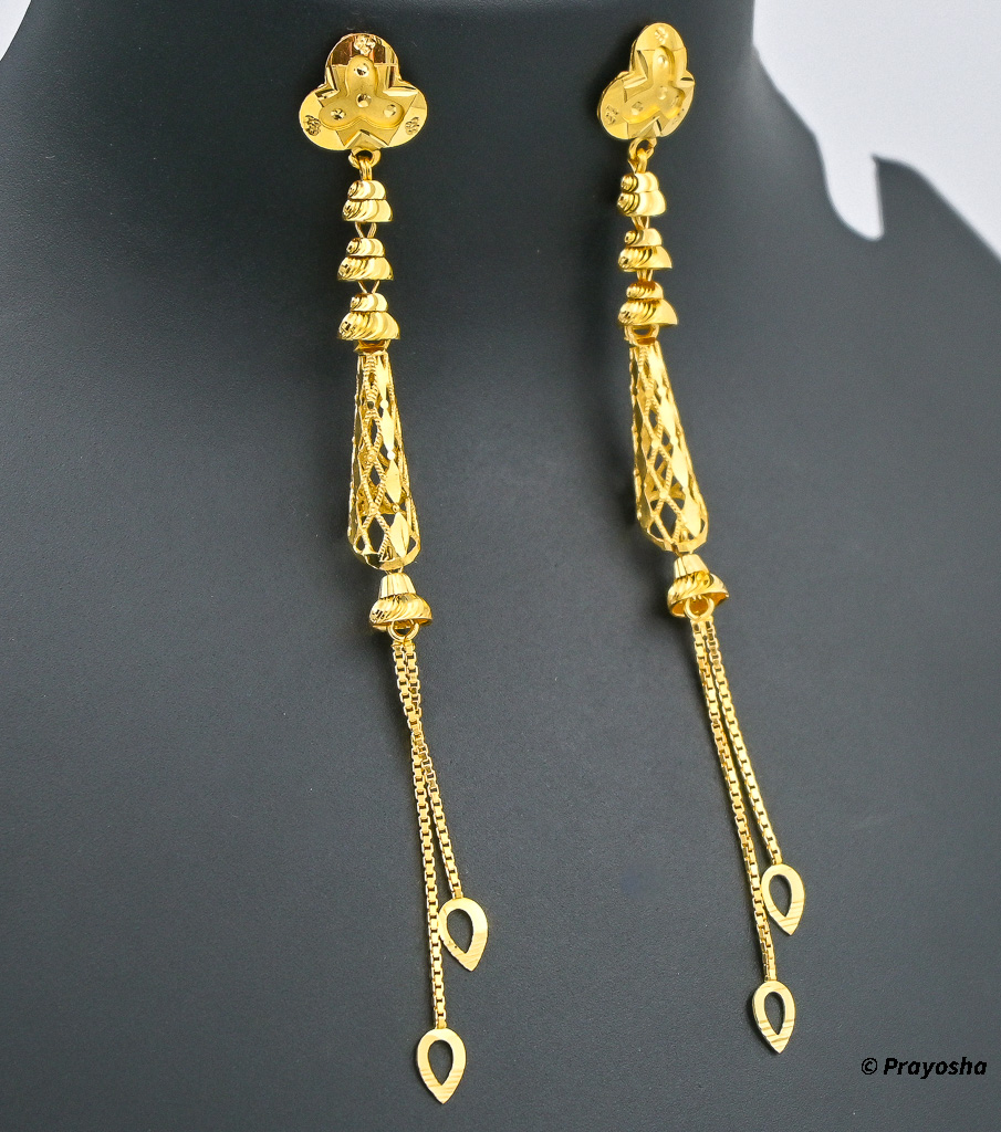 Colormerchants - 14K Yellow Gold Long Fancy Cut White Topaz Earrings